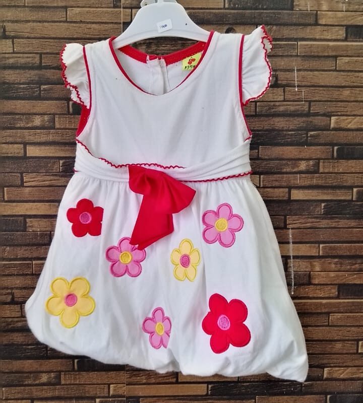 Red & White flowery balloon dress