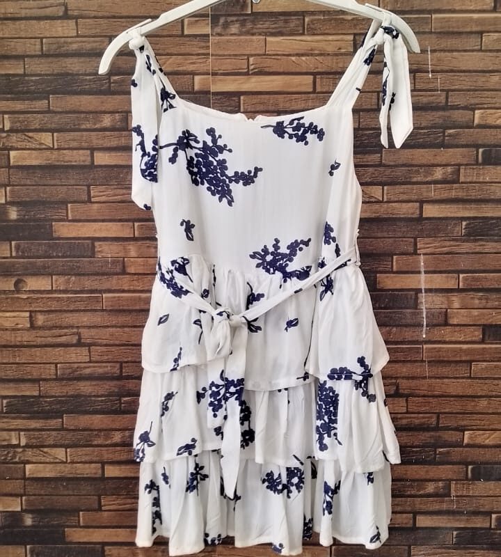 White & Blue flowers tiered dress