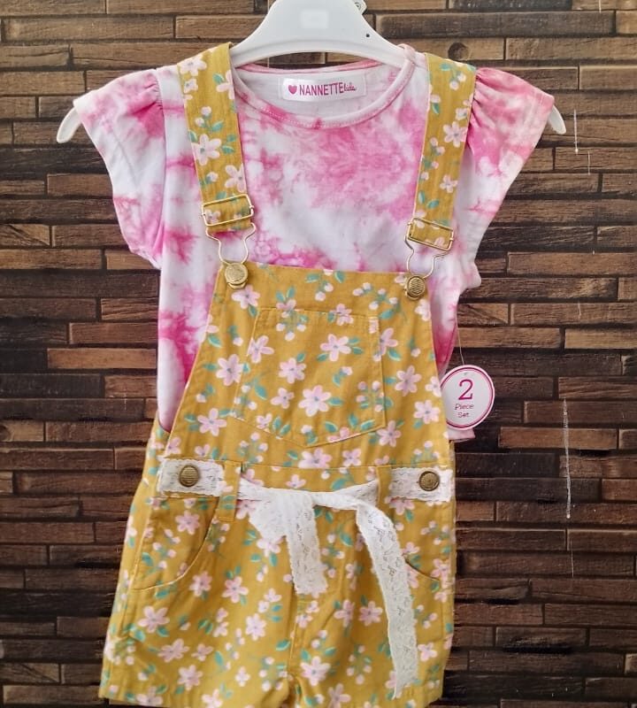 Pink & Mustard dungaree 2-piece set