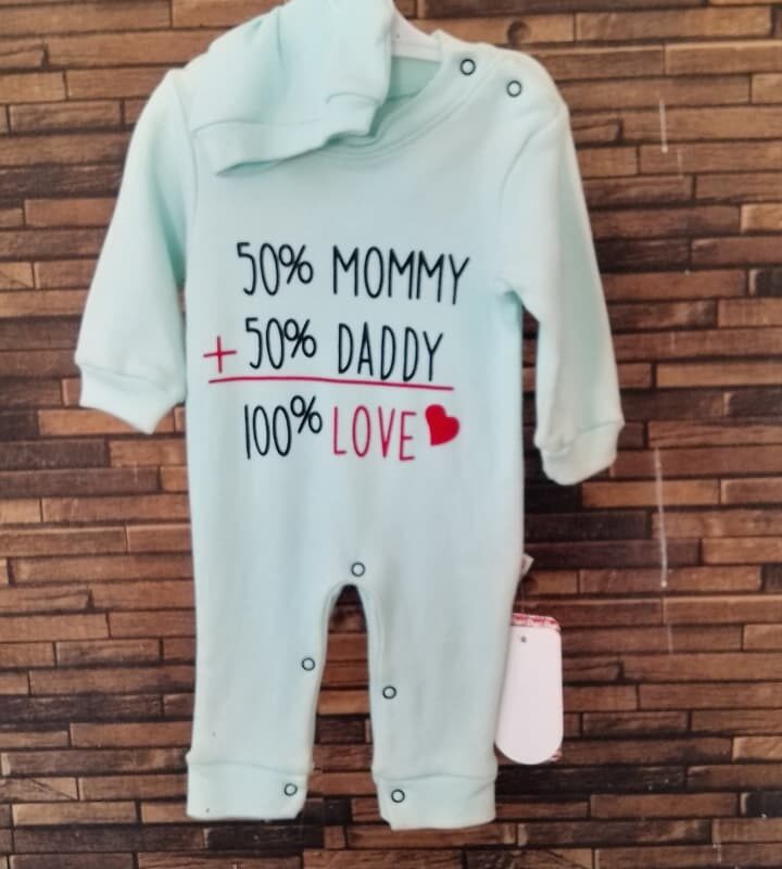 Blue 100% Love Baby Onesie with Hat