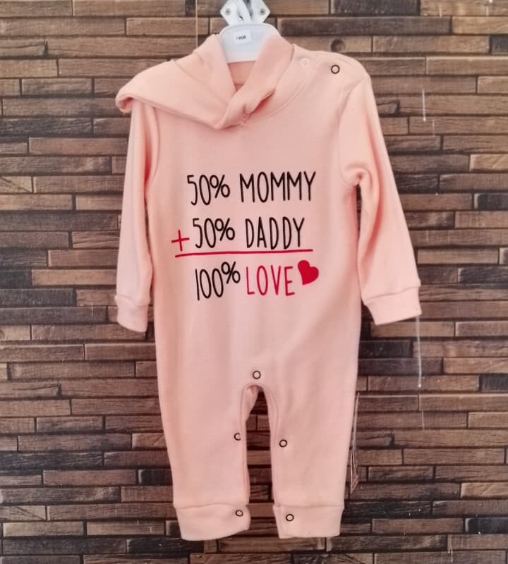 Peach 100% Love Baby Onesie with Hat