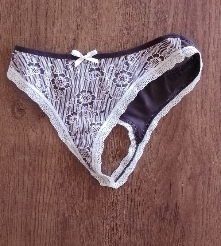 Brown & White Cotton and Lace Panty